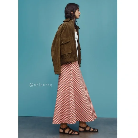 Zara GINGHAM MIDI SKIRT